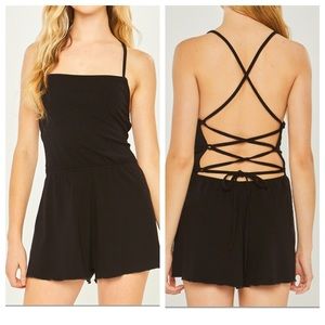 NWOT Black knit strappy back romper size Small